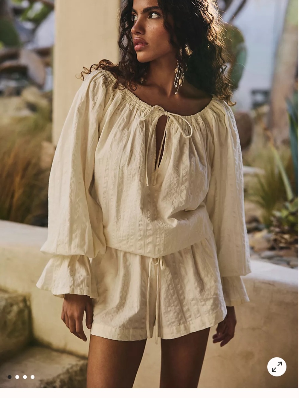 Free People Ivory Off-Shoulder Peasant Style Romper